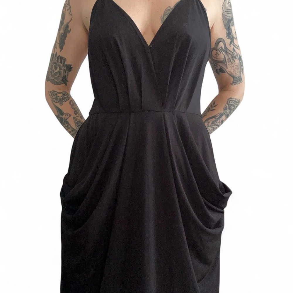 BCBGeneration Black Faux Wrap Pleated Cocktail Dress